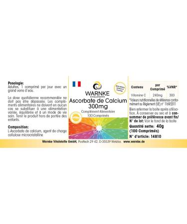 Calcium 300 mg + vitamin C - 100 tablets - vegan - non-acidic - calcium carbonate | Warnke Vitalstoffe - Quality from German pharmacies - Buy Online on GoSupps.com