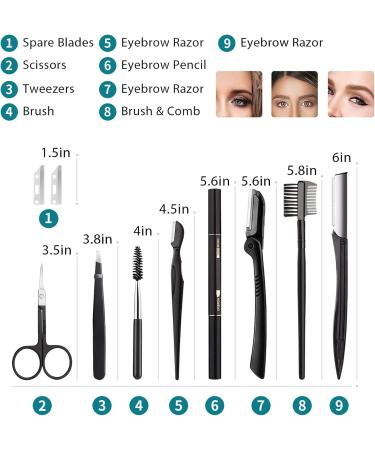 BOYI 9-in-1 Eyebrow Grooming Kit for Women & Men - Razor Scissors Tweezers & More | Perfect for Flawless Brows - Buy Online on GoSupps.com