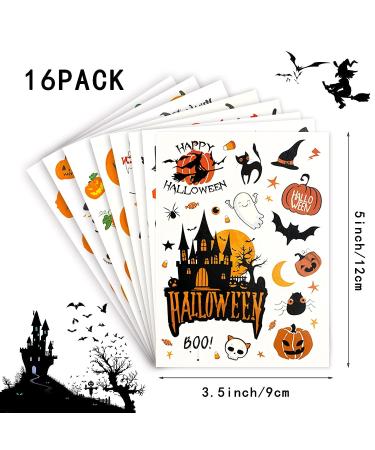 Whaline Halloween Temporary Tattoos - 270+ Waterproof Tattoo Stickers for Boy Girl Party Favors - Pumpkin Witch Ghost Bat Designs - Face Arm Body Decorations - Buy Online on GoSupps.com