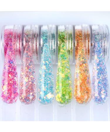 Holographic Mermaid Nail Glitter Powder Dust Flakes by JMEOWIO - 6 Grids Iridescent Sequins for Shiny Nail Art Decoration - Buy Online on GoSupps.com