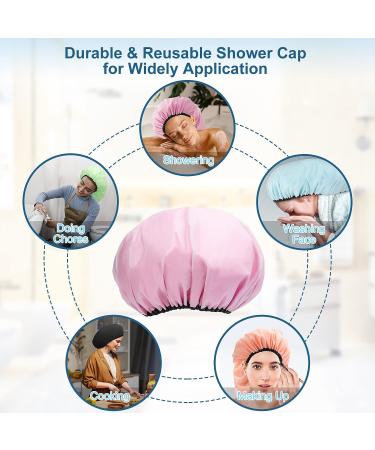 3 Pcs Sheomern Jumbo XXL Shower Cap Set for Long Hair - Reusable, Waterproof, Satin Lined - Ideal for Braids, Curly, Dreadlocks, Locs - Pink, Purple, Green - Buy Online on GoSupps.com