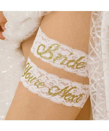 Campsis Women's Wedding Bridal Stretchy Lace Garter Set White Letters Bride Garter Belt Sexy Leg Belts Cosplay Prom Party 2Piece