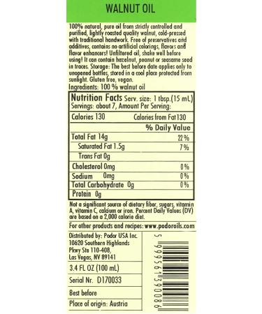 PDR Premium Walnut Oil - 3.4 fl. Oz. Cold-Pressed, 100% Natural, Vegan, Gluten-Free, Non-GMO - Glass Bottle - 1 Pack - Buy Online on GoSupps.com