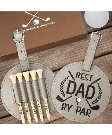 Father s Day Gifts - Dad Golf Bag Tag with 5 Tees Set, Best Dad By Par, 3-1/4 inch Golf Tees Bulk for Fathers, Funny Birthday Gift from Daughter Son Kids, Christmas Stocking Stuffers Ideas for Men Gray