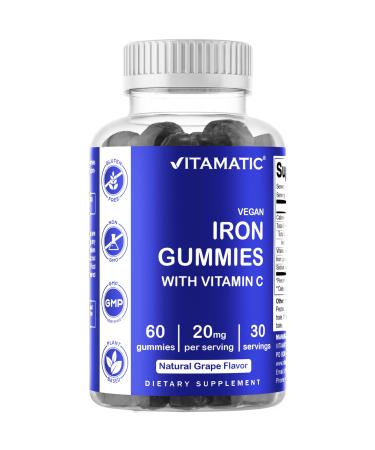 YHN Iron Supplement Gummy for Women & Men - 20mg Serving - 60 Vegan Gummies - Great Tasting Iron Gummy Vitamins with Vitamin C