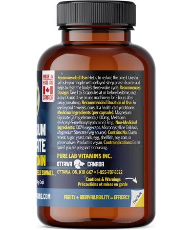Pure Lab Vitamins - Magnesium Glycinate 100mg with Melatonin 3mg 90 Vegan Caps - 3mg Melatonin and Magnesium Glycinate Supplement - Buy Online on GoSupps.com