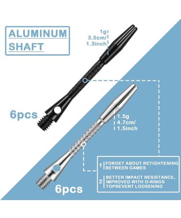 24Pc Aluminum Dart Shafts Set w/ O Rings & Sharpener - Black/Silver - Buy Online on GoSupps.com