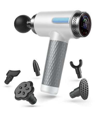 Massage Gun Deep Tissue, Percussion Muscle Massager Gun for Athletes Pain Relief with Upgrade Brushless Motor, 6 Massage Heads White