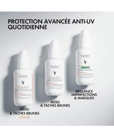 Vichy Capital Soleil UV Clear Fluide Anti-Imperfections Visage SPF50+ Corrige & Prot ge Enrichi en Acide Salicylique Probiotiques et Niacinamide Pour Peaux Mixtes Grasses 40 ml Capital Soleil UV Clear Fluide Anti-Imperfections Visage 40 ml (Lot de 1) - Buy Online on GoSupps.com
