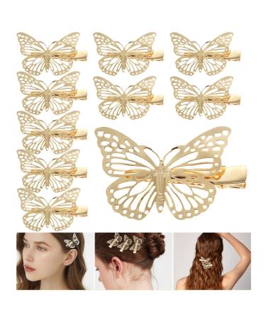 VinBee Butterfly Hair Clips 10 Pack Cute Metal Butterfly Hair Claw Pins Barrettes Accessories for Girls and Women (Gold)