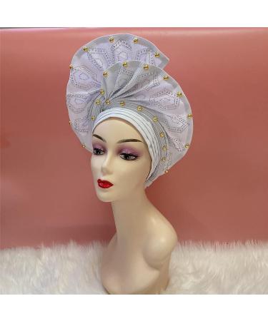 QliHut Luxury Nigerian Aso Oke Headtie - Ready-Made African Headwrap for Women | White Fabric Headband for Party and Events - Buy Online on GoSupps.com
