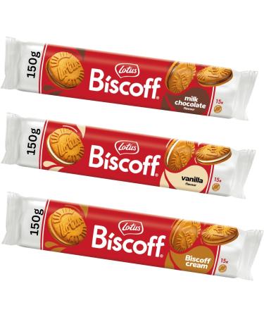 Speculoos Biscuit Sandwich 3 Pack Bundle Containing Lotus Biscoff Milk Chocolate Cream and Vanilla - Buy Online on GoSupps.com