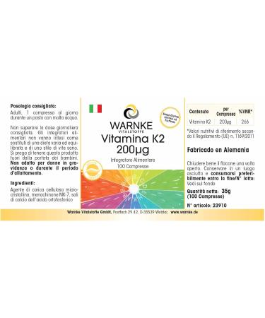 Vitamin K2 200g - 100 tablets - Vegan- Menaquinone MK-7 | Warnke Vitalstoffe - Quality German pharmacies - Buy Online on GoSupps.com