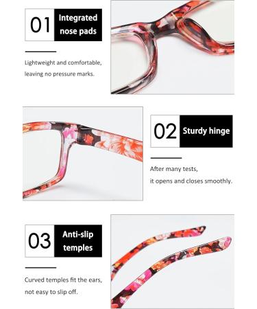 Koosufa Women's Floral Reading Glasses - Retro Designer Anti-Fatigue Rectangular Styles | Strengths 1.0 to 4.0 | 4 Color Set - Buy Online on GoSupps.com