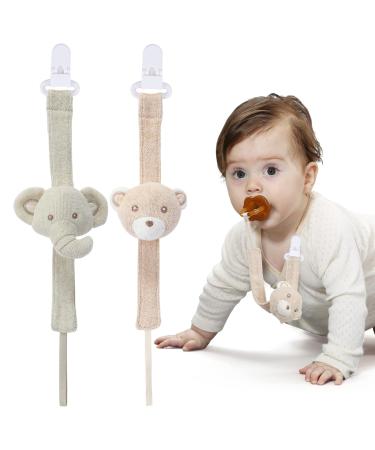 2-pack pacifier chain organic cotton cotton beef pacifier strap for all pacifiers and toys with hole pacifier chains girls and young (0-36 months) B r & elephant Elephant-Bear