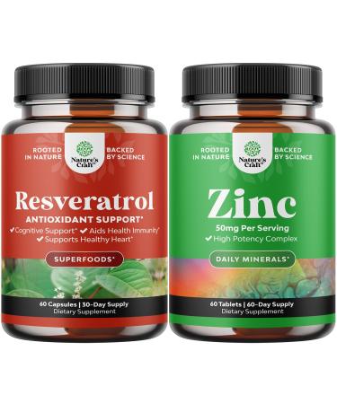 Bundle of Youthful Trans Resveratrol - Resveratrol Capsules with AMPK Activator for Cellular Health & Vitality and Zinc 50mg Immune Support Supplement - Zinc Complex to Enhance Hair Skin & Nails