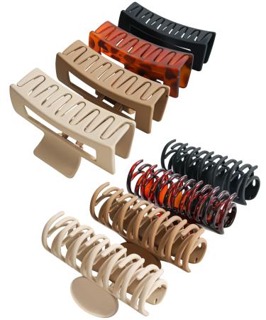 4.1 Inch Upgraded Large Claw Clips for Women Thick Hair Lolalet Double Row Teeth Hair Clips Big Matte Strong Hold Nonslip Rectangular Neutral Jaw Clip for Girls Thin Curly Long Hair -8 Pack Style A Black Leopard Brow...