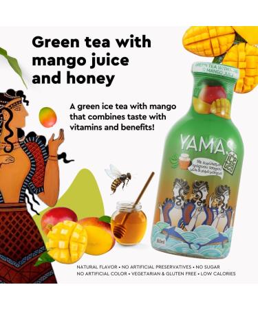 Yamas Mango & Honey Iced Green Tea - 360ml Glass Bottle | Low-Calorie, Sugar-Free, Gluten-Free & Vegetarian-Friendly - Buy Online on GoSupps.com