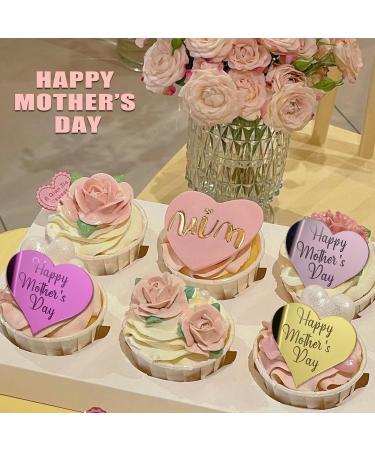 Mothers Day Cupcake Toppers 40Pcs Happy Mothers Day Cake Topper Acrylic Cake Disc Heart Shape Mirror Cake Toppers Gold Siver Toppers For Mothers Day Decorations (Heart) - Buy Online on GoSupps.com