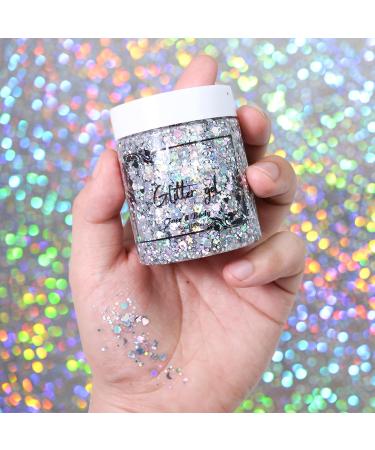 Buy DAGEDA Silver Body Glitter - 100ml Chunky Rave & Festival Accessories | Holographic Face & Hair Glitter for Mermaid Makeup - Buy Online on GoSupps.com