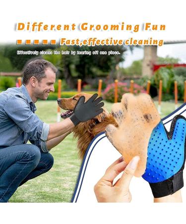 Pet Grooming Glove Hair Remover Brush - 1Pair Left & Right Hand, Blue | Deshedding & Massage Gloves for Dogs, Cats, Horses - Long & Short Fur - Buy Online on GoSupps.com