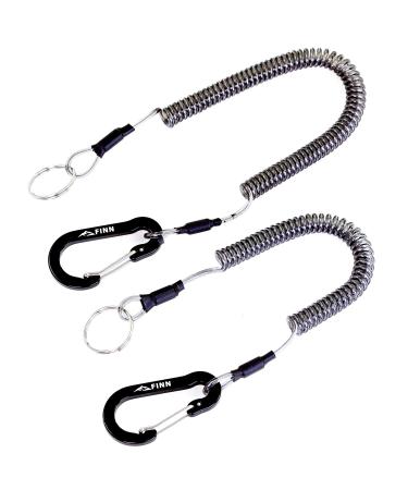 2 Pack Finn Outdoors Spiral cable spiral keychain fuse band lanyard fuse rope with carabiner: household boat fishing outdoor black