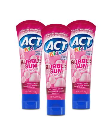ACT Kids Anticavity Fluoride Toothpaste Prevents Cavities & Strengthens Teeth Bubble Gum Blowout 4.6 oz.(Pack of 3)