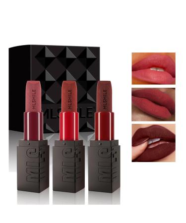 3 Pack Matte Lipsticks Embossed Velvet Matte Lipstick Moisturizing Oily Non-Fading