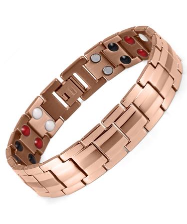 WELMAG WM Magnetic Bracelet for Men Double Row 4 Elements Classic Design Titanium Stainless Steel Magnetic Bracelets Adjustable Length With Sizing Tool Halloween Jewelry Gift(Rose Gold)
