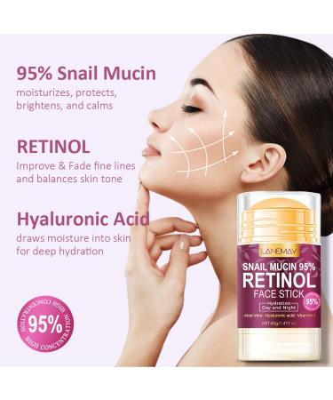 Retinol Face Stick Snail Mucin Face Moisturizer with Retinol Day & Night Lifting & Firming Anti Wrinkle Facial Moisturizer Balm Stick Nourishing Anti Aging Repair Cream for All Skin Types - Buy Online on GoSupps.com