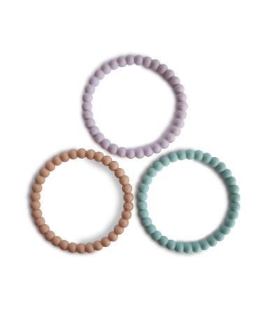 Mushie pearl bite ring bracelets |Dental aid for children |3-pack |Safe & high quality for baby toddlers children boys & girls |BPA-free |Lilac/Cyan/Soft Peach