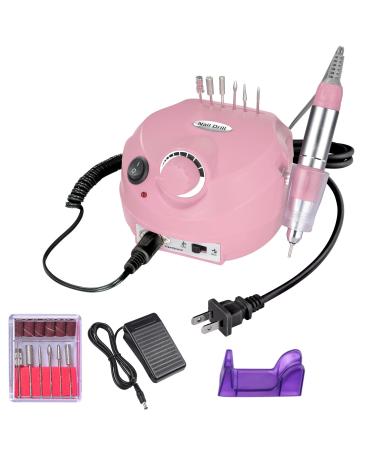 AW 30000RPM Electric Nail Drill Art File for Acrylic Nails Polish Remove Manicure Pedicure Pedal Buffer 6 Bits Beauty Salon Home Beginner Pink