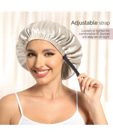 Adjustable Double-Layer Satin Sleeping Bonnet | Silk Hood for Women - Gray Blue/Black - Buy Online on GoSupps.com