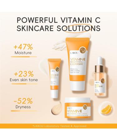 Complete Skincare Set: Vitamin C Serum Cleanser Eye Cream & Face Cream - Pampering Gift Set for Women & Teens - Buy Online on GoSupps.com