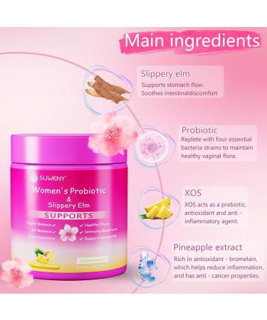 SUWENY Her Juicy Feminine Probiotics Gummies Women's Health - Supports ph Balance with Slippery Elm Prebiotics & Lactobacillus Blend Immune System Pineapple Flavor-60 Gummies - Buy Online on GoSupps.com