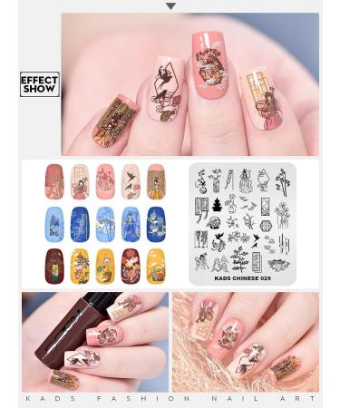 KADS Nail Stamping Plate Chinese Style Nail Art Stamp Template bamboo Lotus DIY Image Template Manicure Stamping Plate Stencil Tools (CN029) - Buy Online on GoSupps.com