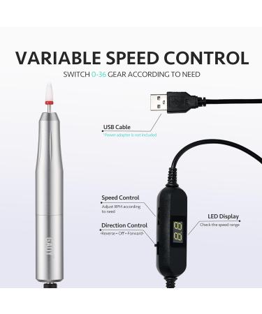 GAOY Electric Nail Drill - USB Nail File for Acrylic & Gel Nails Portable Efile with Bits Manicure & Pedicure Tools for Home & Salon - Silver - Buy Online on GoSupps.com
