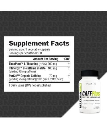 NutraBio CaffPlus - Dual Source Caffeine & Theanine for Healthy Energy Boost | 60 Veg Capsules - Shop Internationally - Buy Online on GoSupps.com