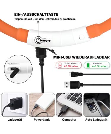 Nepfaivy Luminous Hand Hund USB Charging Dog Collar Waterproof LED Collar with Adjustable Length & 3 Safety Lighting Modes Orange Silicone for Dogs - Buy Online on GoSupps.com