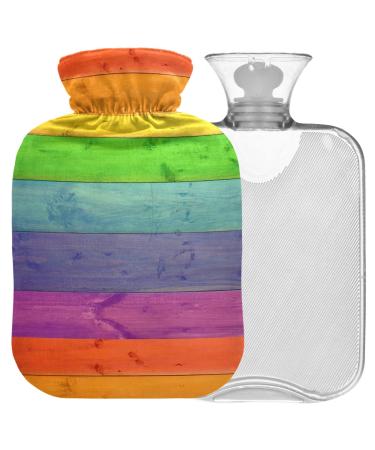 Naanle wood rainbow heat bottle with cover transparent hot water bottle 1l heat bottle for bed hand feet warmer pain relief heat and cold therapy