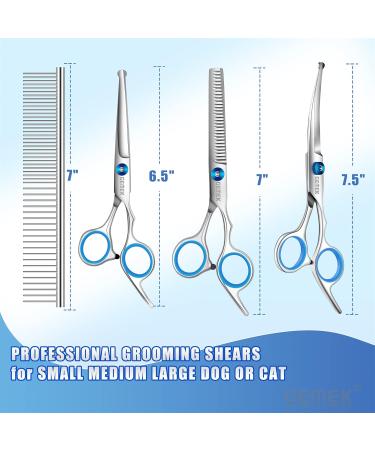 Gemek Professional Dog Care Scissors Set | Round Safety Tips Thinning Straight Curved Scissors & Comb for Dogs & Cats - Perfect for All Coat Lengths - Buy Online on GoSupps.com