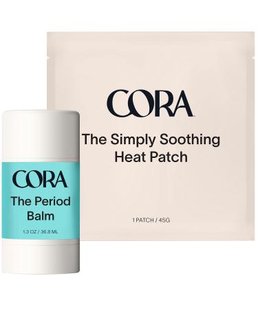 Cora Period Menstrual Cramp Relief Kit Period Balm with Soothing Warmth (1 oz) and Heat Relief Patch - Soothe Cramps for up to 8 Hours with Heat (1 Patch)