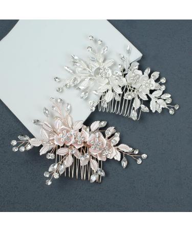 PTORIZNY Wedding Rhinestone Hair Comb Crystal Bride Hair Combs Flower Side Hair Combs Leaf Headpiece Bridal Hair Accessories for Women and Girls (Silver) - Buy Online on GoSupps.com