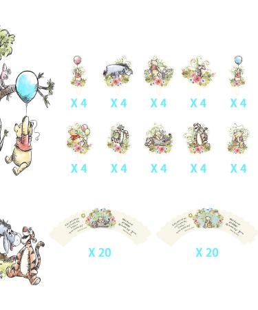 80 Pcs Winnie Cupcake Toppers and Wrappers 10 Designs Classic Baby Shower Decorations Cake Decor Birthday Party Supplies for Kids - Buy Online on GoSupps.com
