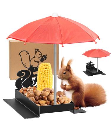 Giyiprpi Squirrel Feeder Metal Squirrel Feeder for Outdoor Use with Umbrella and Corn Stand Outdoor Hanging Squirrel Chipmunk Feeding Station (Black)