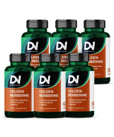 Divinity Nutra Golden Berberine Supplement with Ceylon Cinnamon Bitter Melon Ginkgo Biloba Made in USA 6 Bottles 60 Capsules Each