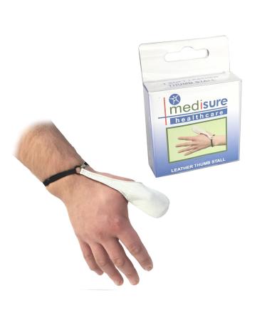 Medisure SIZE LARGE FIRST AID PREMIUM QUALITY RE-USABLE ADJUSTABLE PROTETIVE MEDICAL WHITE LEATHER THUMB STALL
