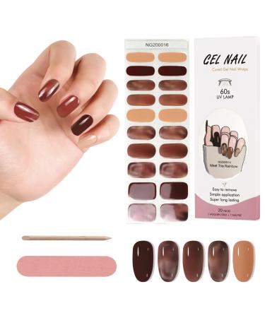 Kalolary 20PCS Nail Gel Polish Strips Full Wraps Nail Polish Stickers Cured Gel Nail Strips Self-Adhesive Gel Nail Wrap Stickers Decals with Nail File and Stick(UV/LED Lamp Required) NJTZ-16