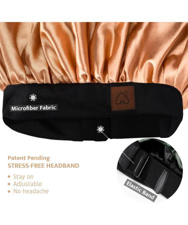 Satin Silk Sleep Cap for Curly Hair | Adjustable Wide Band | Double Layer | Hat Hut Bonnet - Gold - Buy Online on GoSupps.com