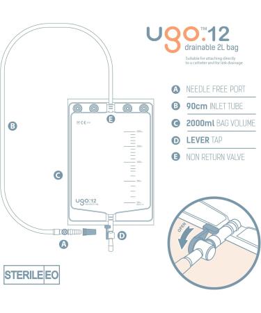 Ugo 2L Night Bags x10 - Catheter Drainage Bags with Lever Tap for Continuous Drainage (Pack of 10) - Sterile - Buy Online on GoSupps.com